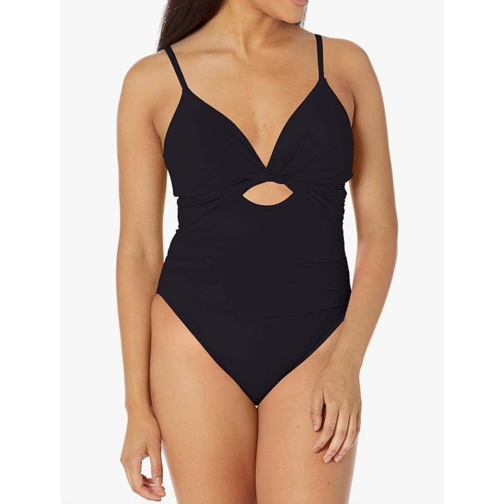La Blanca One Piece Swimsuit 12 Black Tummy Control Ruched Vacation